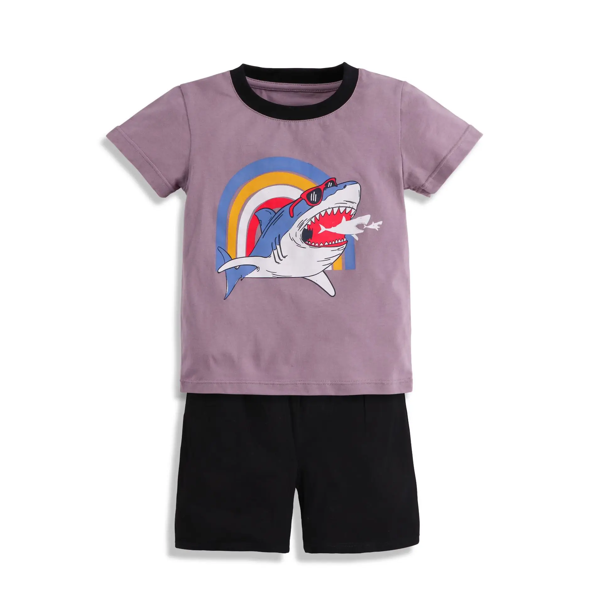 Kids Dinosaur Short Sleeve T-Shirt Shorts Set Turquoise - Image 7