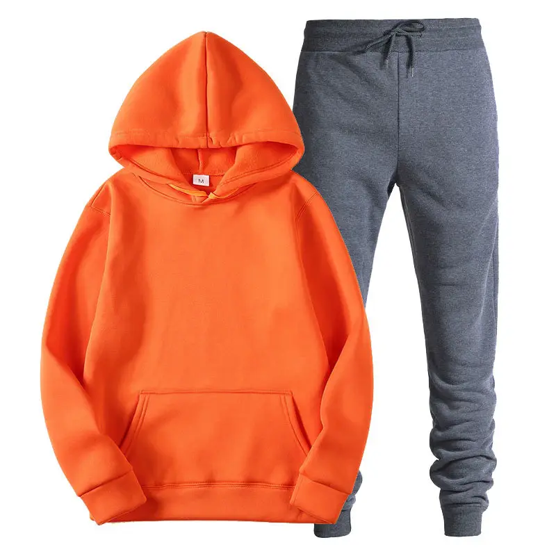Men Red Hooded Sweatshirt Set Orange Hoodie Pants - Image 16