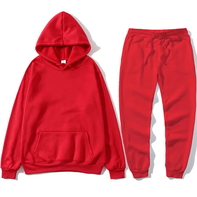Men Red Hooded Sweatshirt Set Orange Hoodie Pants - Image 33