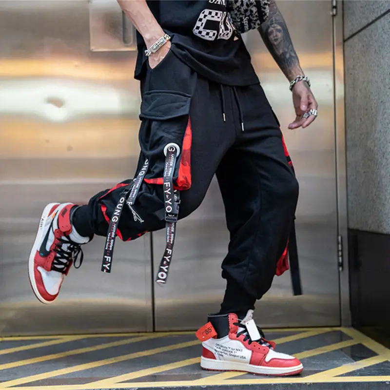 Men's Black Tide Brand Hip-Hop Ankle Pants with Red Accents - Image 3