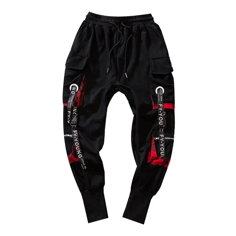Men's Black Tide Brand Hip-Hop Ankle Pants with Red Accents - Image 6