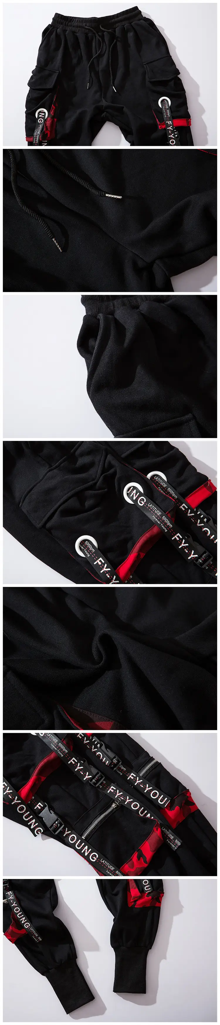 Men's Black Tide Brand Hip-Hop Ankle Pants with Red Accents — feature 6