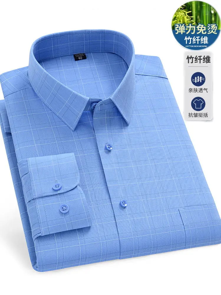 Men's Blue Cotton Bamboo Shirt B5361 - Image 27
