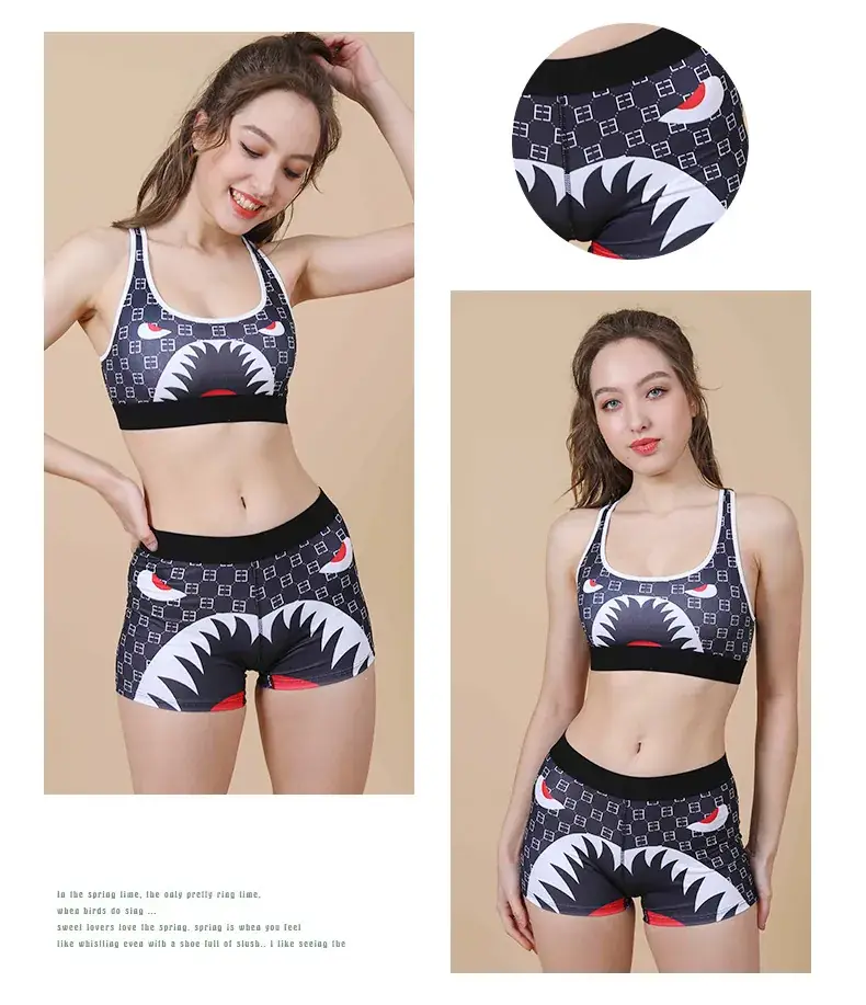 Red Thin Cup Sports Bra with Black Manga Print — feature 10