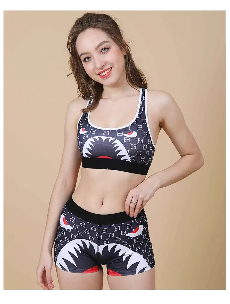 Red Thin Cup Sports Bra with Black Manga Print — feature 11