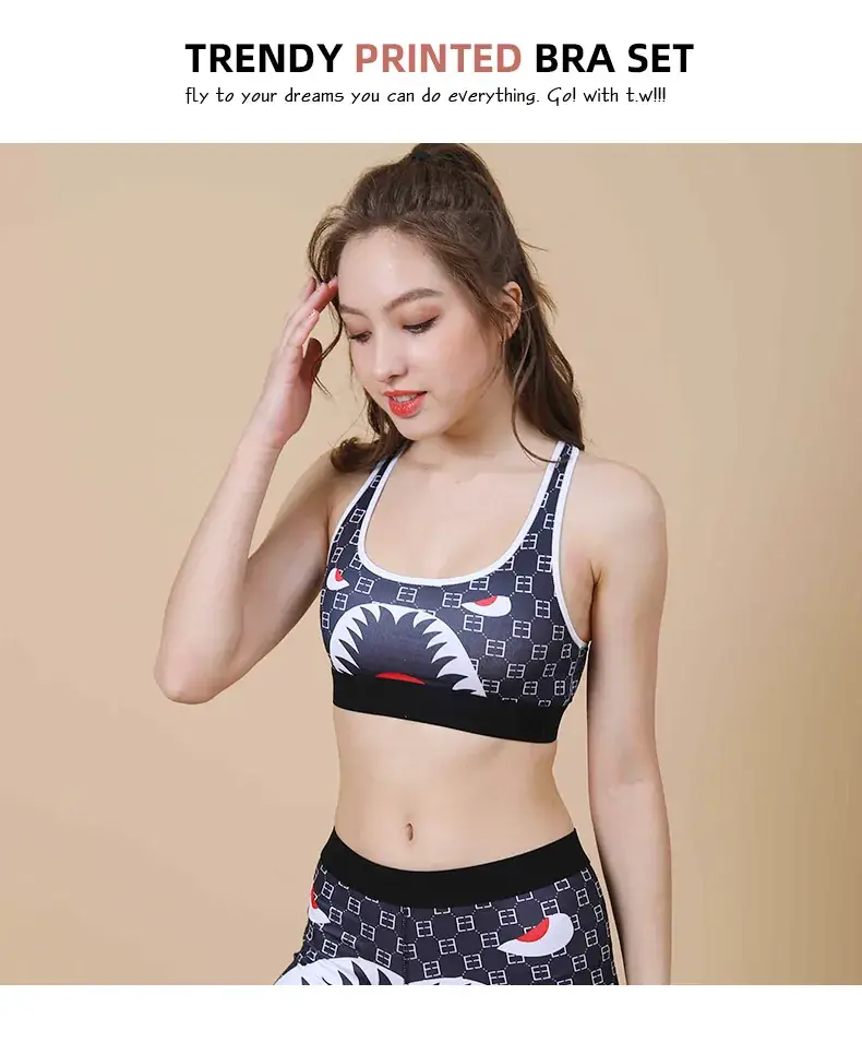 Red Thin Cup Sports Bra with Black Manga Print — feature 12