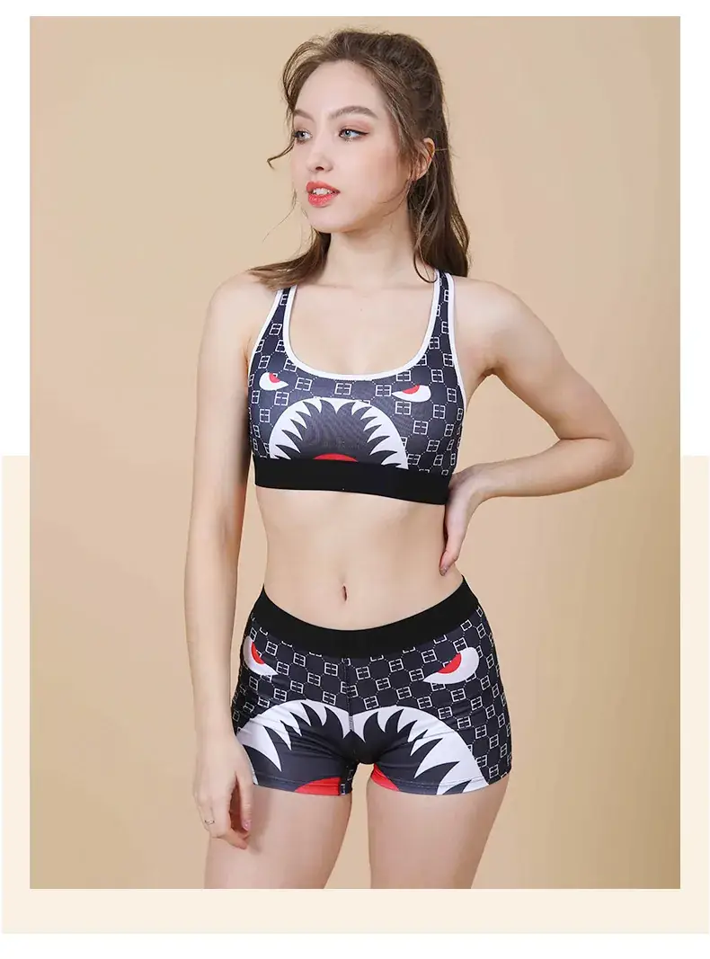 Red Thin Cup Sports Bra with Black Manga Print — feature 13