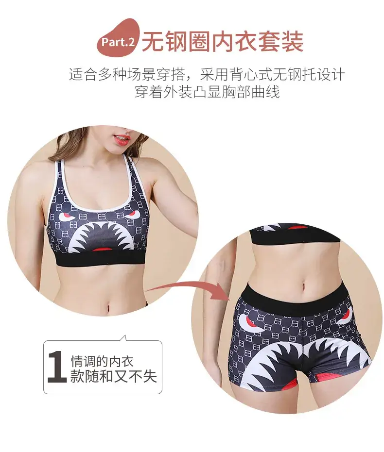 Red Thin Cup Sports Bra with Black Manga Print — feature 4