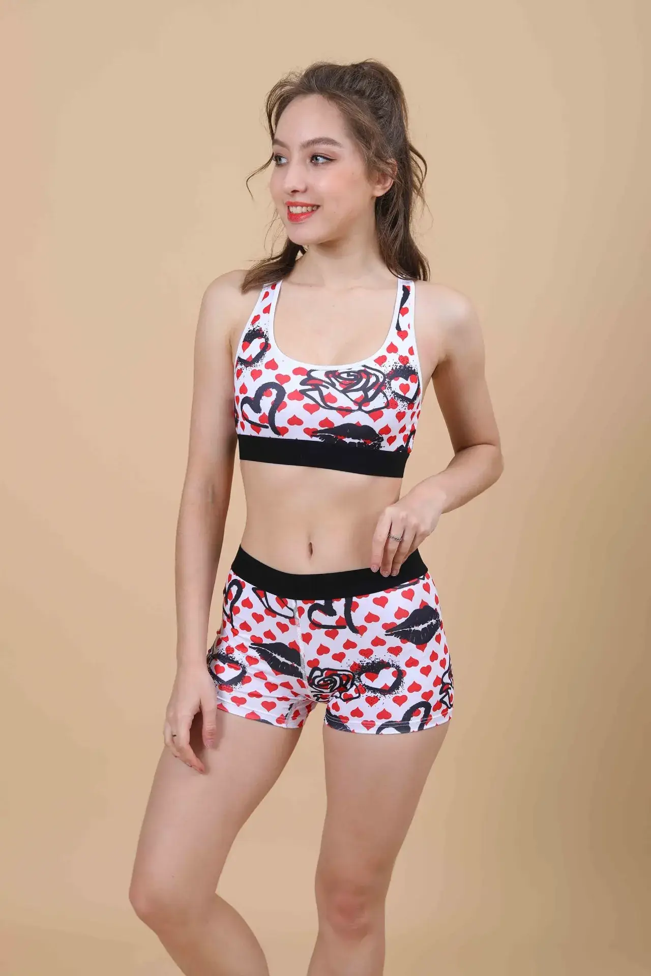 Red Thin Cup Sports Bra with Black Manga Print - Image 7