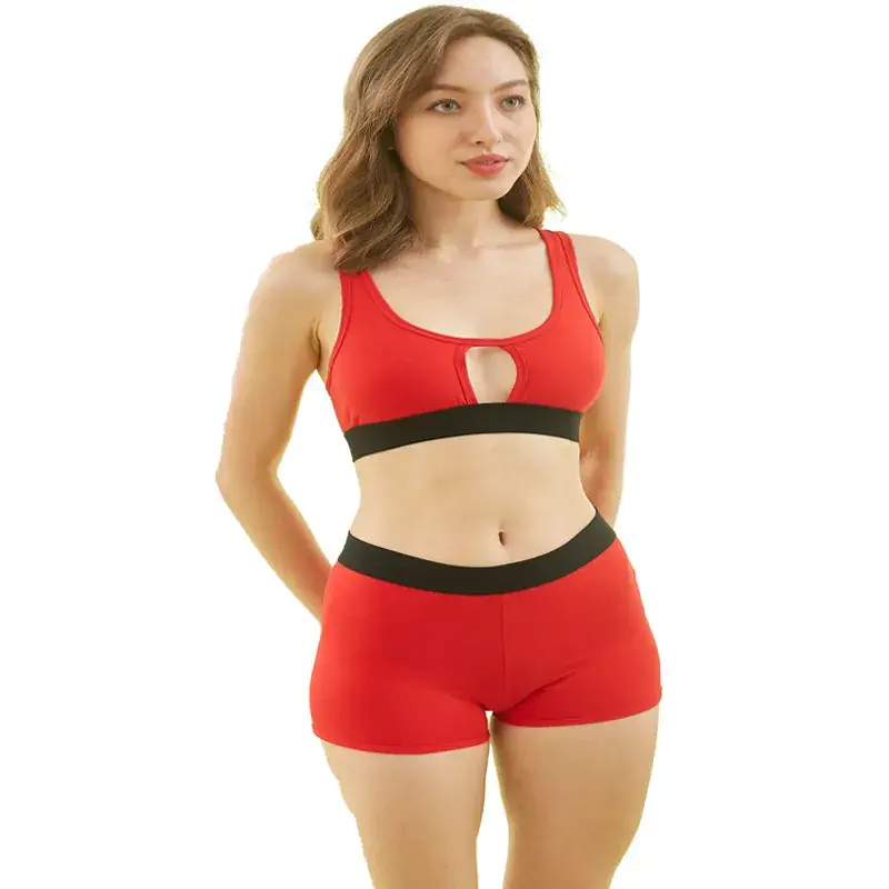 Red Thin Cup Sports Bra with Black Manga Print - Image 9