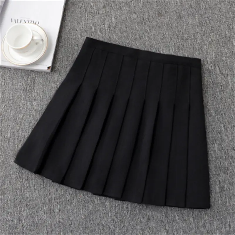 Black Pleated High Waist Skirt for Women Spring Autumn College Style