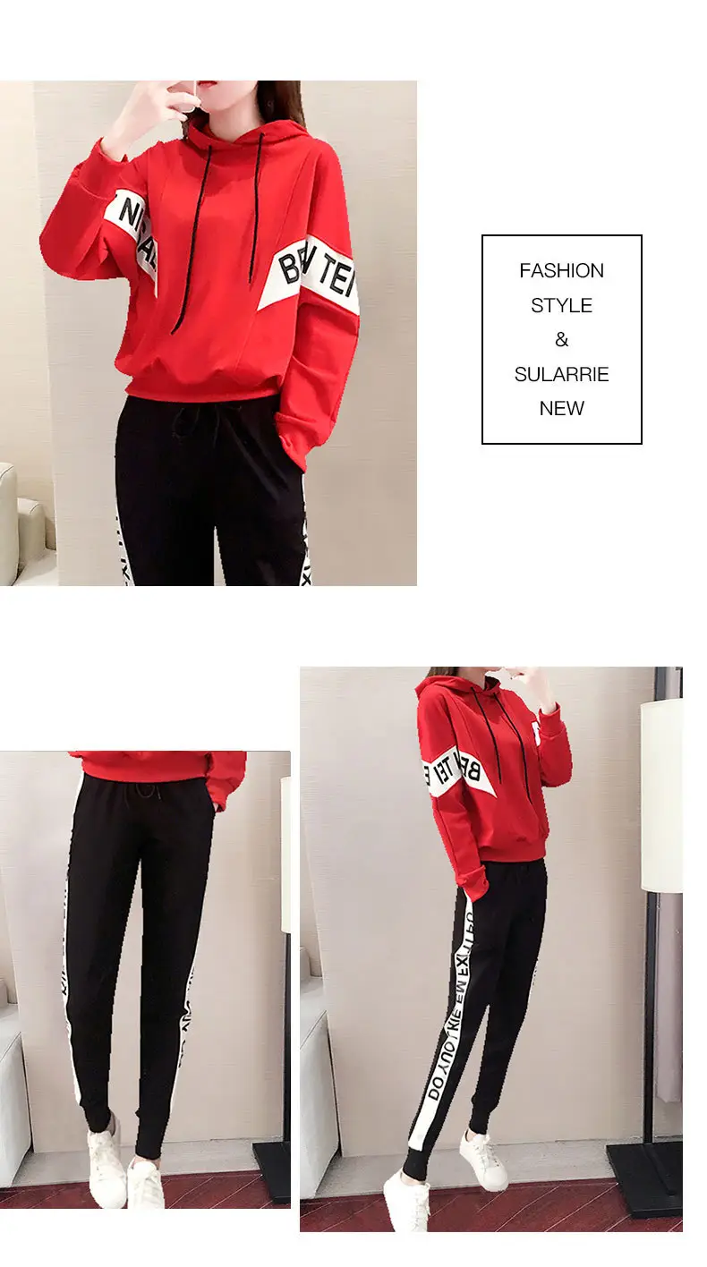 Women's Red Hoodie Sweatshirt Set Winter Casual Korean Fashion — feature 6
