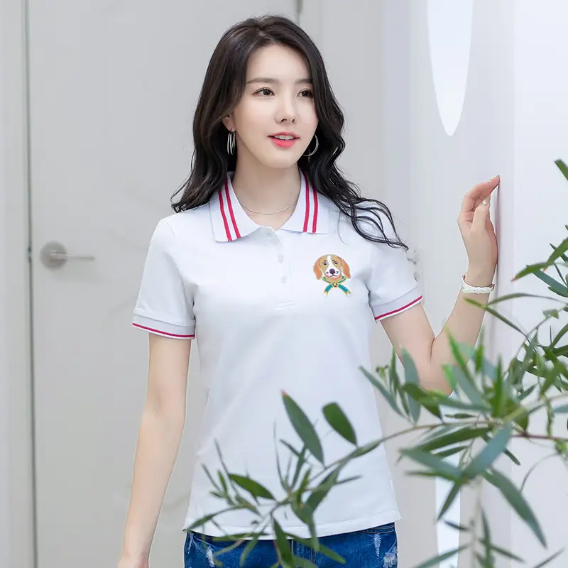 Women White Embroidered Pullover T-Shirt Short Sleeve - Image 4