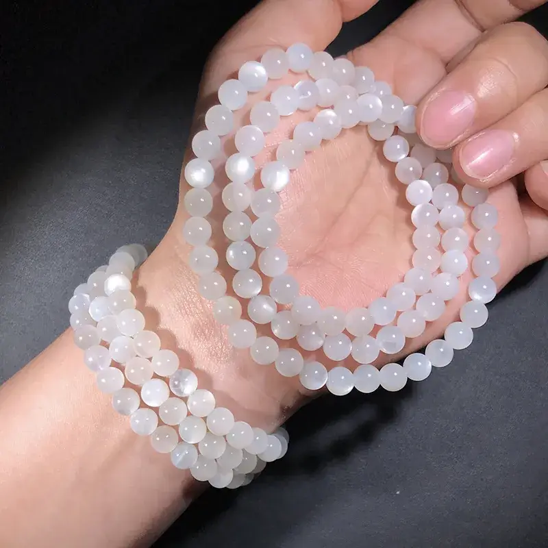 White Moonstone Multi-Layer Bracelet 6mm for Men Women