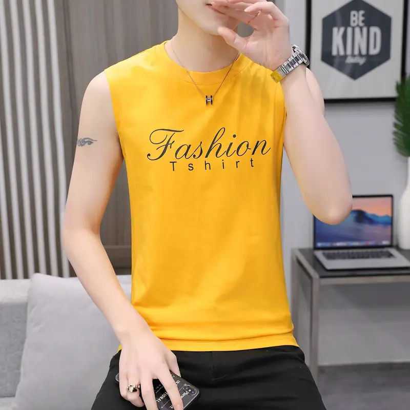 Men Sleeveless Fashion T-Shirt White Letter Print