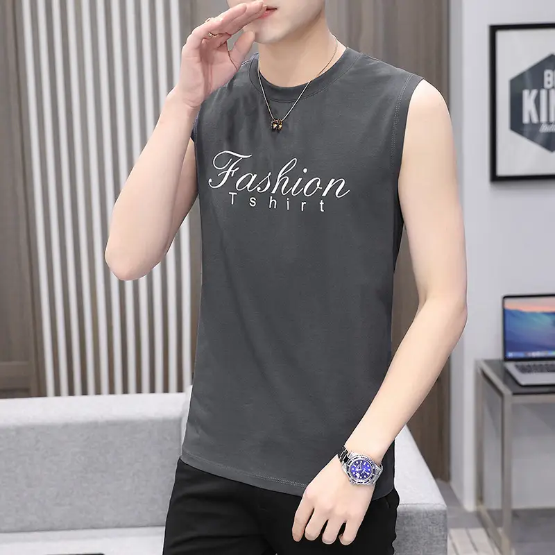 Men Sleeveless Fashion T-Shirt White Letter Print