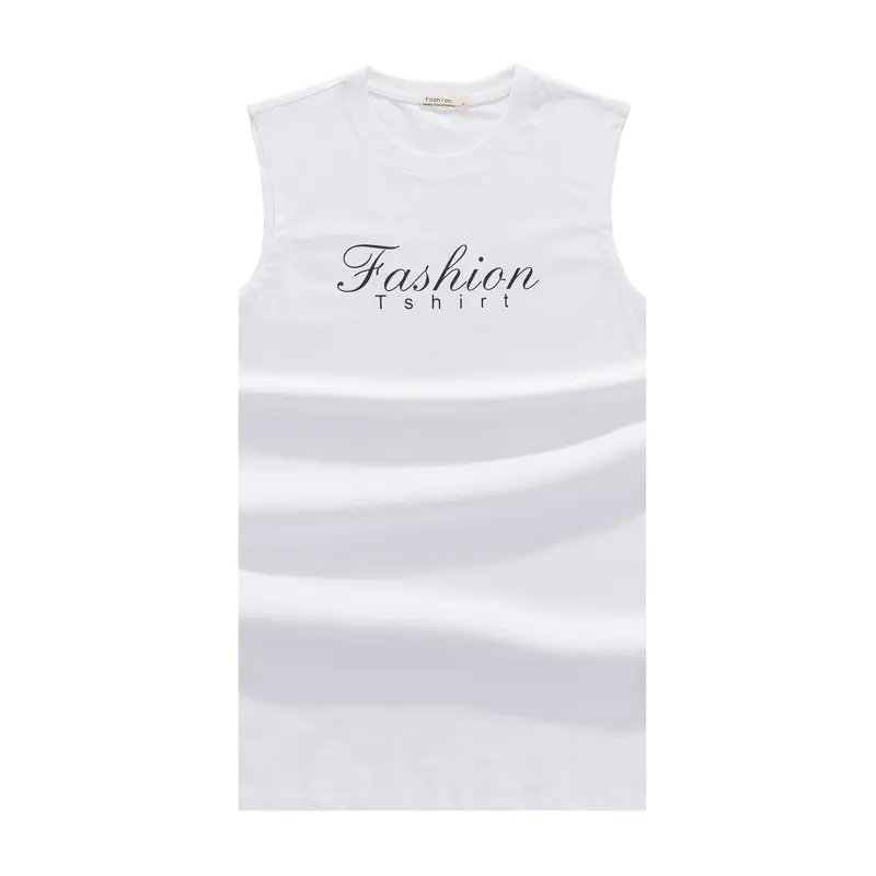 Men Sleeveless Fashion T-Shirt White Letter Print