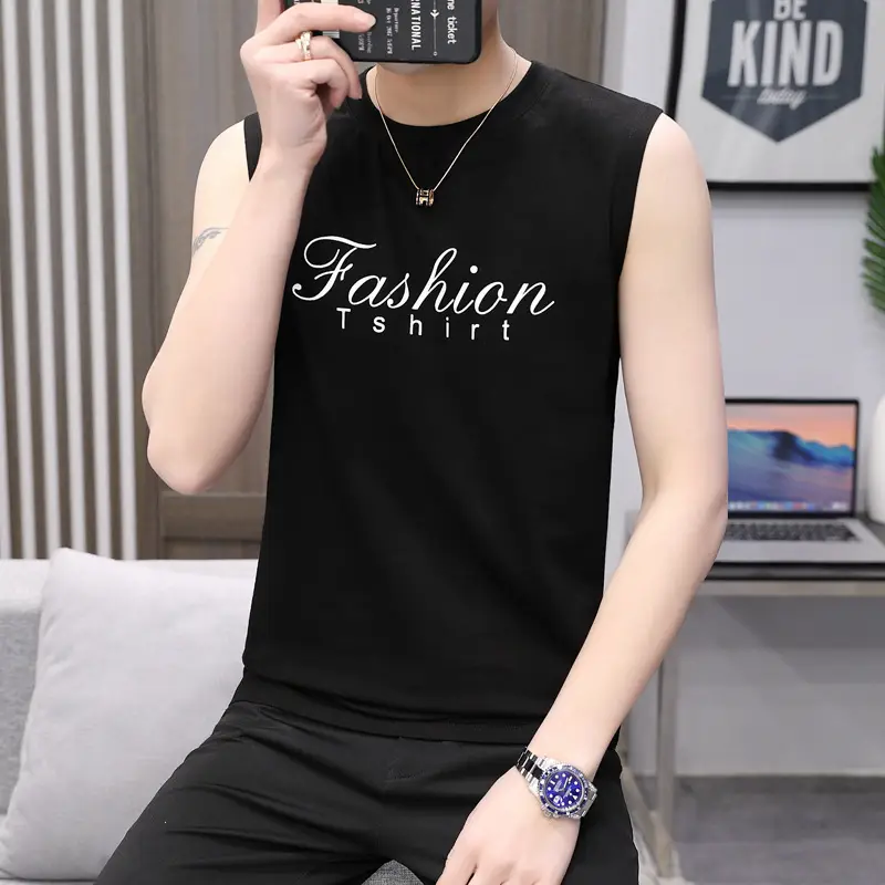 Men Sleeveless Fashion T-Shirt White Letter Print
