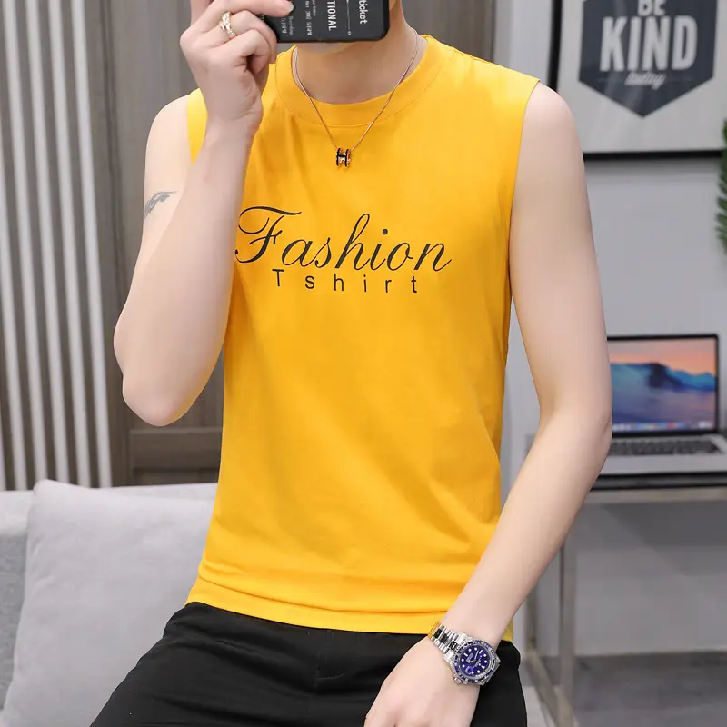 Men Sleeveless Fashion T-Shirt White Letter Print