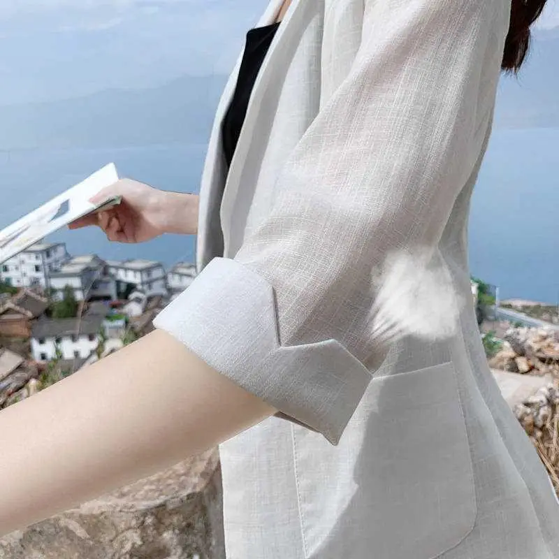 Women Linen Blazer 2026 Summer Slim Fit 3/4 Sleeve - Image 4