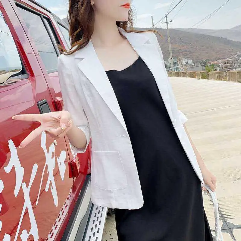 Women Linen Blazer 2026 Summer Slim Fit 3/4 Sleeve - Image 5