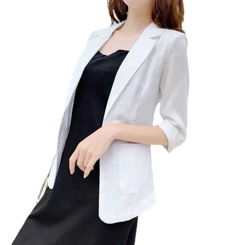 Women Linen Blazer 2026 Summer Slim Fit 3/4 Sleeve - Image 6