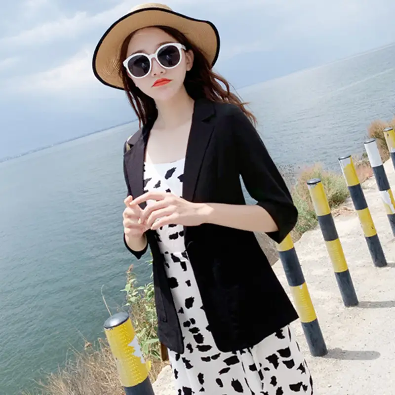 Women Linen Blazer 2026 Summer Slim Fit 3/4 Sleeve - Image 2