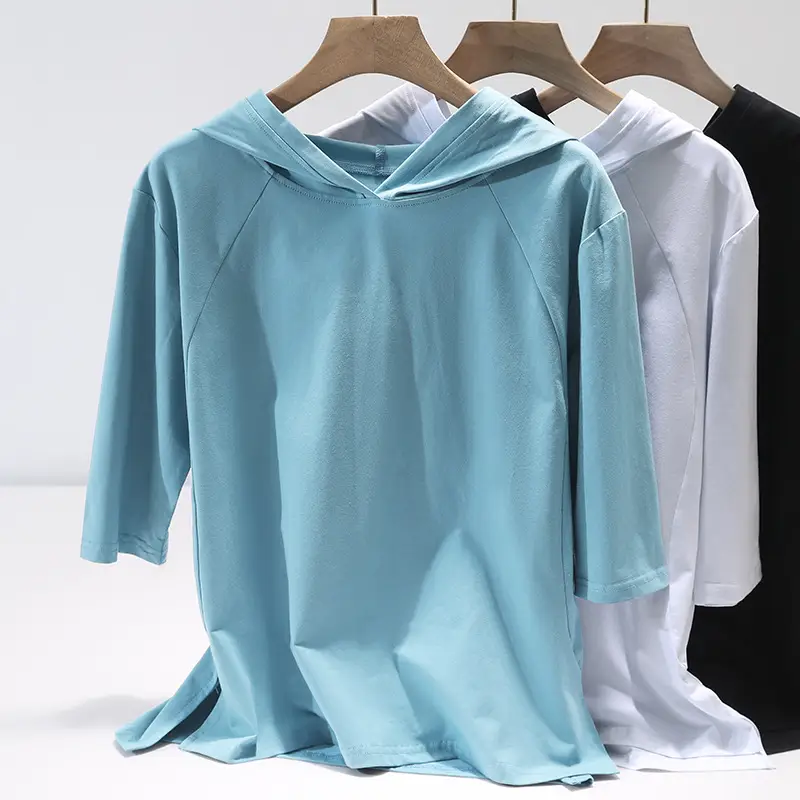 Women's 2021 Hooded T-Shirt White Slim Fit Western Style - Image 6