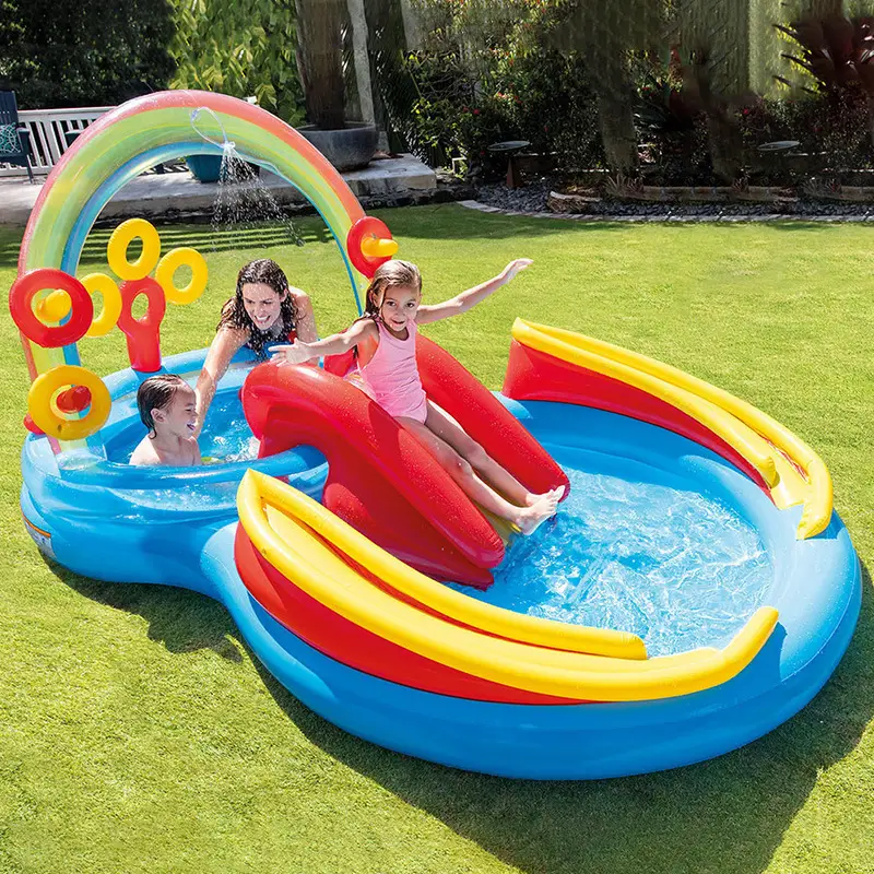 Intex Rainbow Flamingo Swimming Pool Family Fountain Pool with Slide Cartoon Paddling Pool Inflatable Ocean Ball Pool