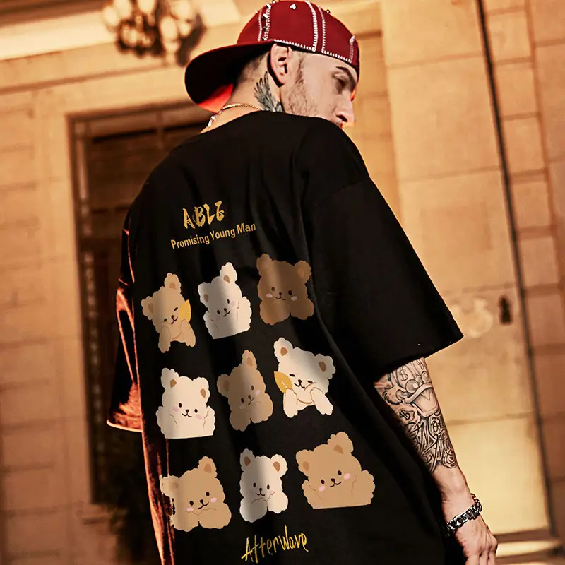 Fat Men's Wear Oversize Bear Print T-Shirt White - Image 3