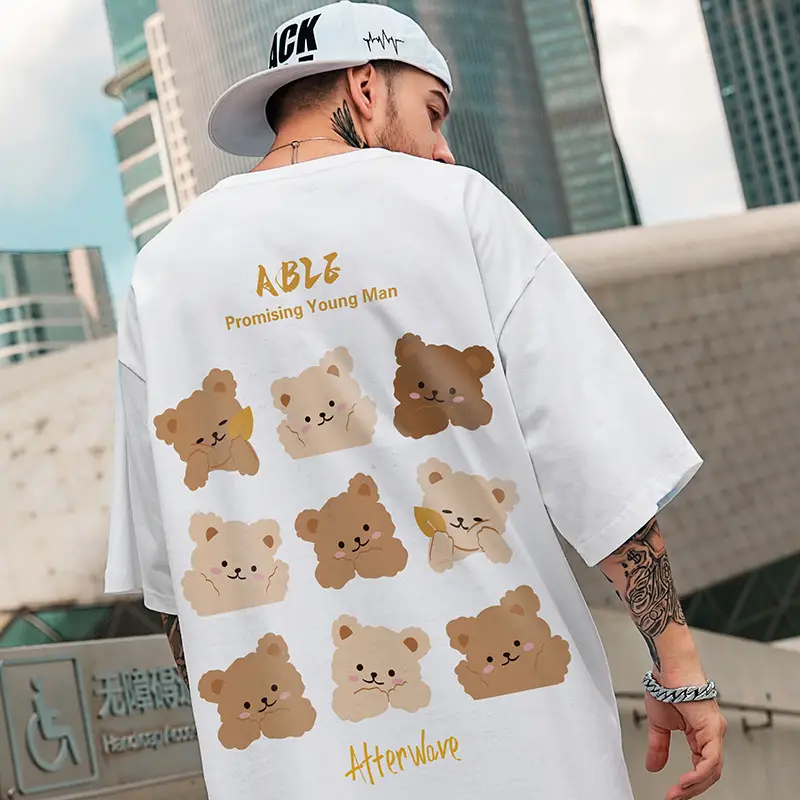 Fat Men's Wear Oversize Bear Print T-Shirt White - Image 4