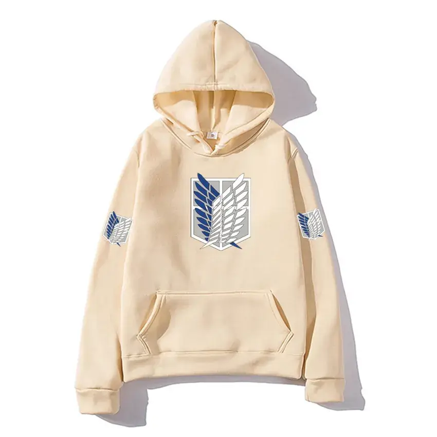 Men's Beige Attack Series Hoodie with Emblem Print - Image 19