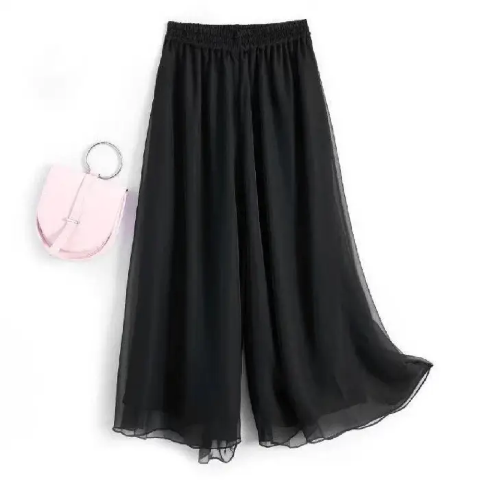 Black Chiffon Wide Leg Pants Large Size - Image 2