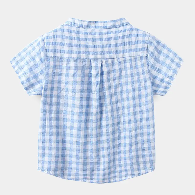 Children Cotton Blue Plaid Short Sleeve Shirt 2026 - Image 4