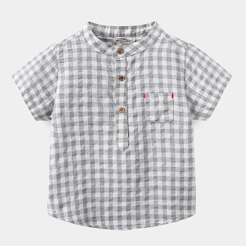 Children Cotton Blue Plaid Short Sleeve Shirt 2026 - Image 2
