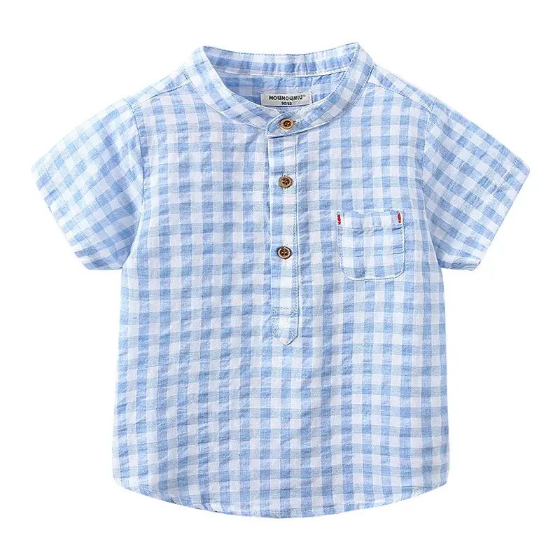 Children Cotton Blue Plaid Short Sleeve Shirt 2026 - Image 5