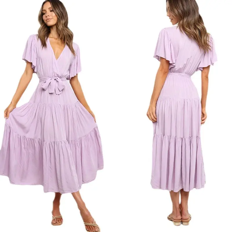 Women's Long Skirt Dress with Lace-Up Belt & Multi Color - Image 17