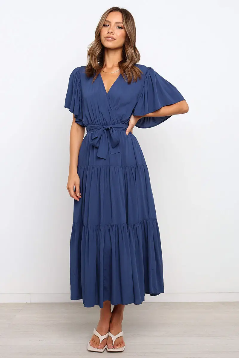 Women's Long Skirt Dress with Lace-Up Belt & Multi Color — feature 34