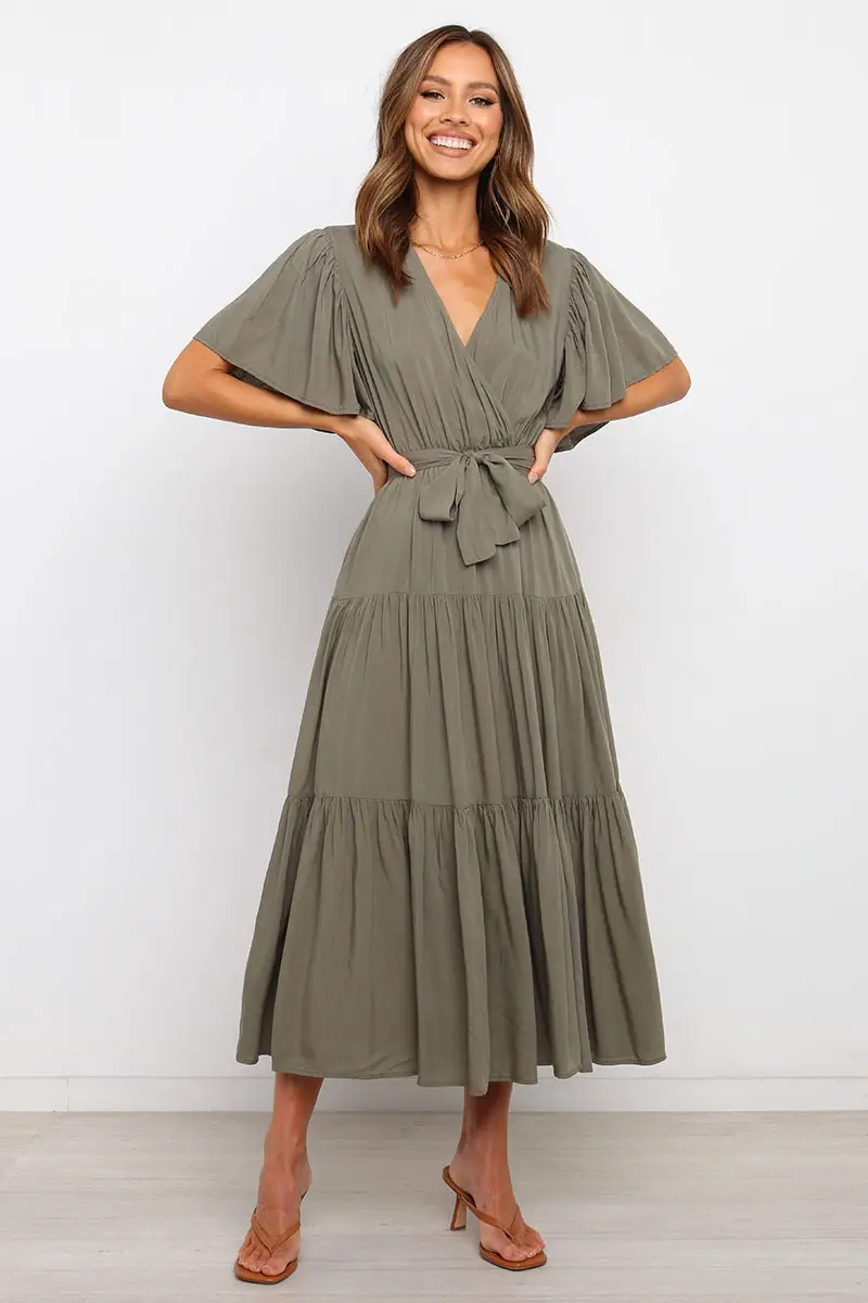 Women's Long Skirt Dress with Lace-Up Belt & Multi Color — feature 48