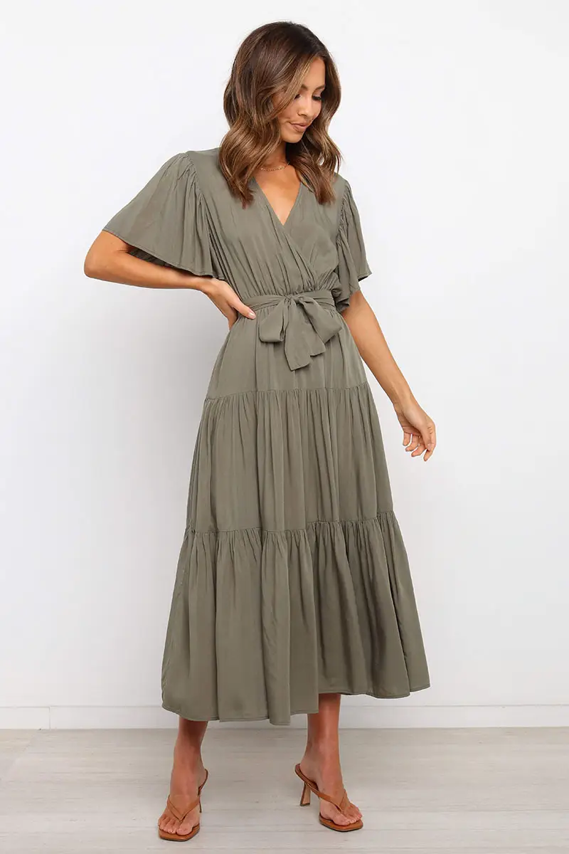 Women's Long Skirt Dress with Lace-Up Belt & Multi Color — feature 49