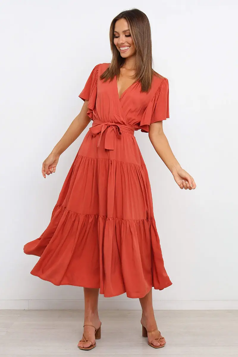 Women's Long Skirt Dress with Lace-Up Belt & Multi Color — feature 51
