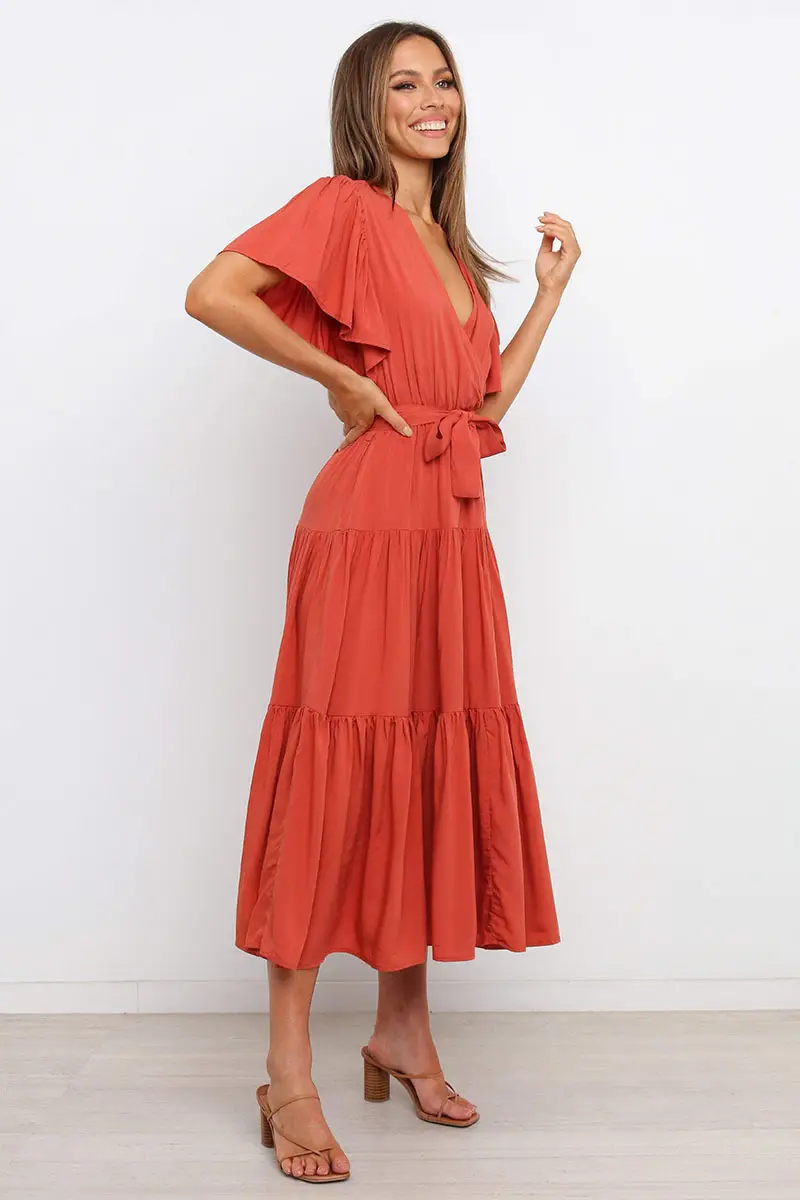 Women's Long Skirt Dress with Lace-Up Belt & Multi Color — feature 52