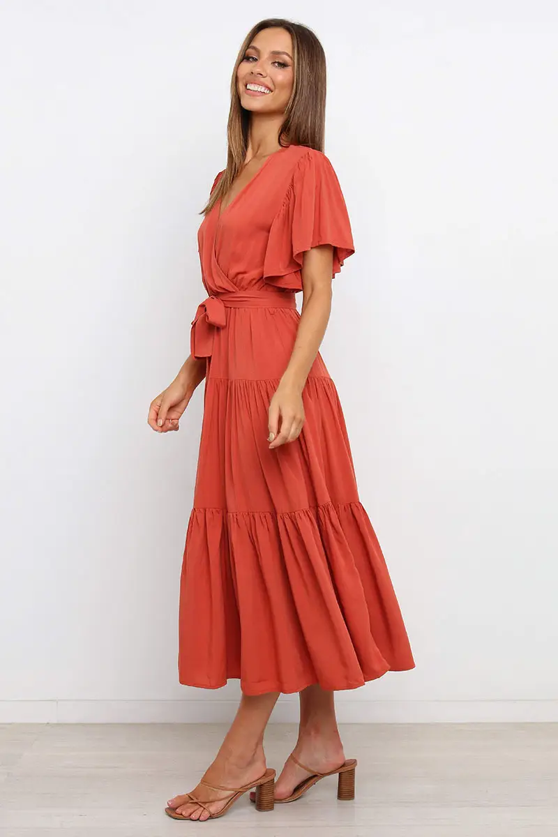 Women's Long Skirt Dress with Lace-Up Belt & Multi Color — feature 53