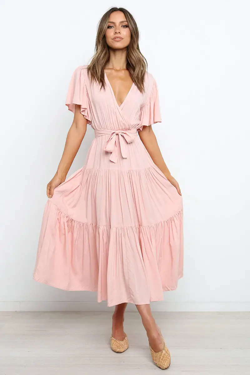 Women's Long Skirt Dress with Lace-Up Belt & Multi Color — feature 62