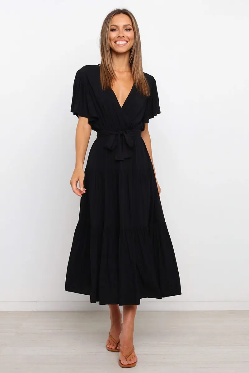 Women's Long Skirt Dress with Lace-Up Belt & Multi Color - Image 2