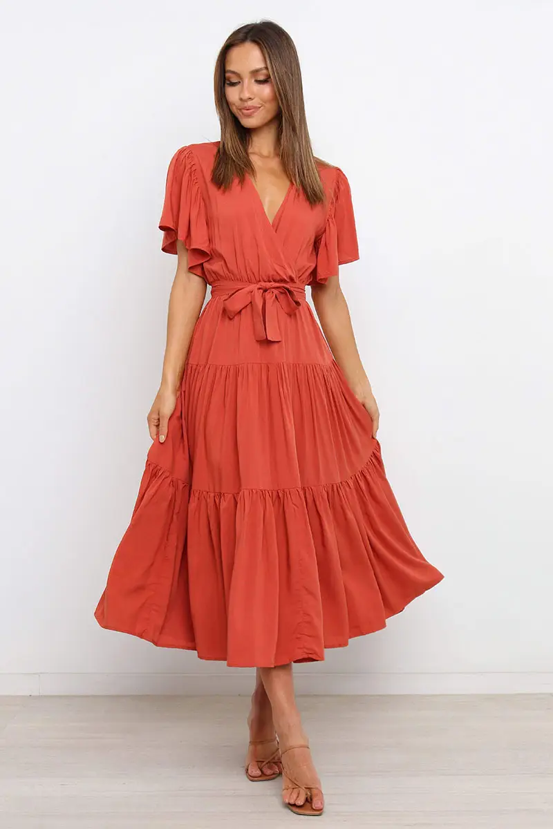 Women's Long Skirt Dress with Lace-Up Belt & Multi Color - Image 4