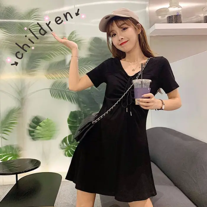 2022 Drawstring Waist Green Student Dress A-Line - Image 4