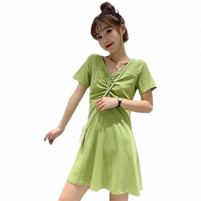 2022 Drawstring Waist Green Student Dress A-Line - Image 7