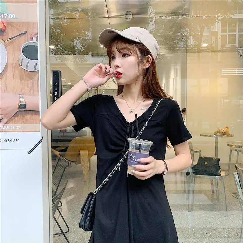 2022 Drawstring Waist Green Student Dress A-Line — feature 10