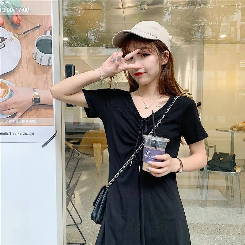 2022 Drawstring Waist Green Student Dress A-Line — feature 11